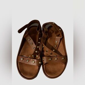 Gentle Souls Brown Sandals with Gold Studs
